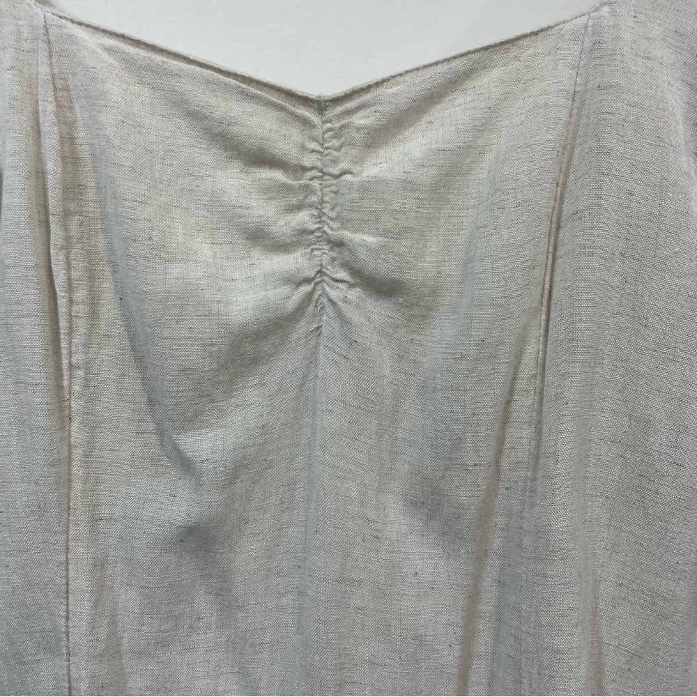 Japna LInen Cotton Blend Open Back Neutral Oatmeal Color Beach Mini Dress Size M - Picture 4 of 9